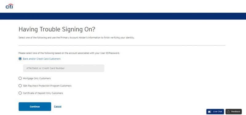 Citi Credit Card ForgotPassword