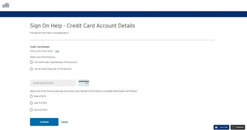Citi Credit Card ForgotPassword1
